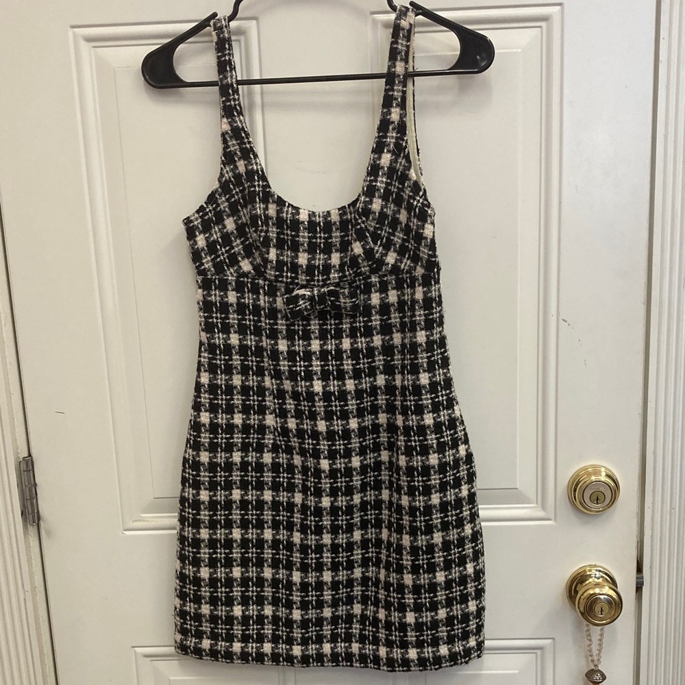 Urban, Outfitters, mini, party, Black, White, Checkered, dress, date, school